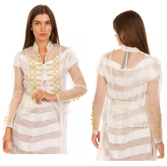 FINAL PRICE Silk Organza Blazer Jacket gold accent - Picture 2 of 11